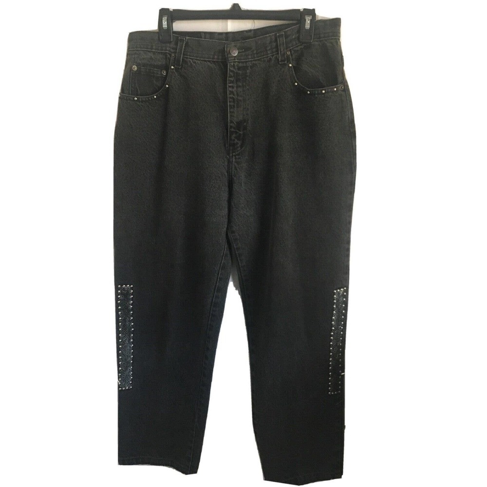 Nevada Authentic Men's Straight Leg Zipper Fly Denim Beaded Jeans Size 38 Black